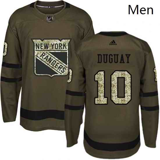 Mens Adidas New York Rangers 10 Ron Duguay Premier Green Salute to Service NHL Jersey